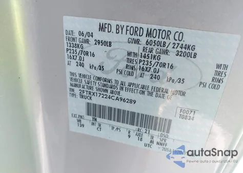 2004 Ford F-150 Heritage Xl/Xlt z USA, uszkodzony, nr VIN 2FTRX17224CA96289